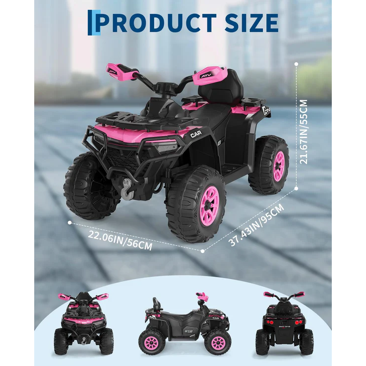 Garvee Quad Eléctrico Infantil 12V Todo Terreno, 2 Motores Potentes, Control Parental, Suspensión, LED, Bluetooth, USB, Rosa Oscuro para Niños 3-8 Años