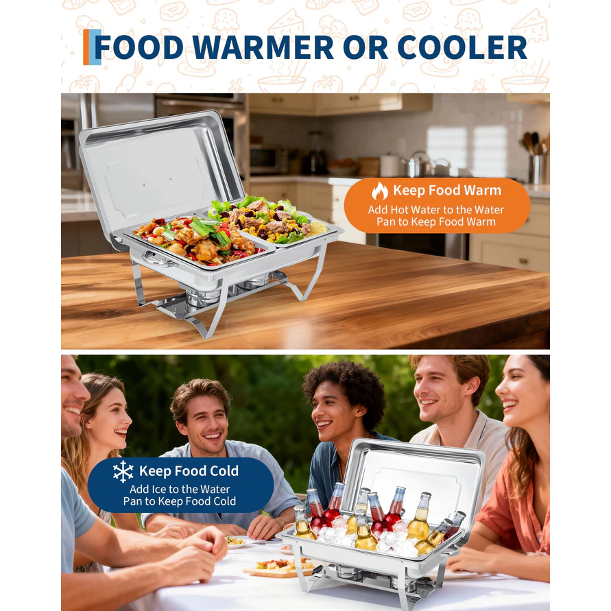 Garvee Juego De 4 Chafing Dishes Buffet 8 QT Acero Inoxidable Con Control De Temperatura Para Catering Y Bodas