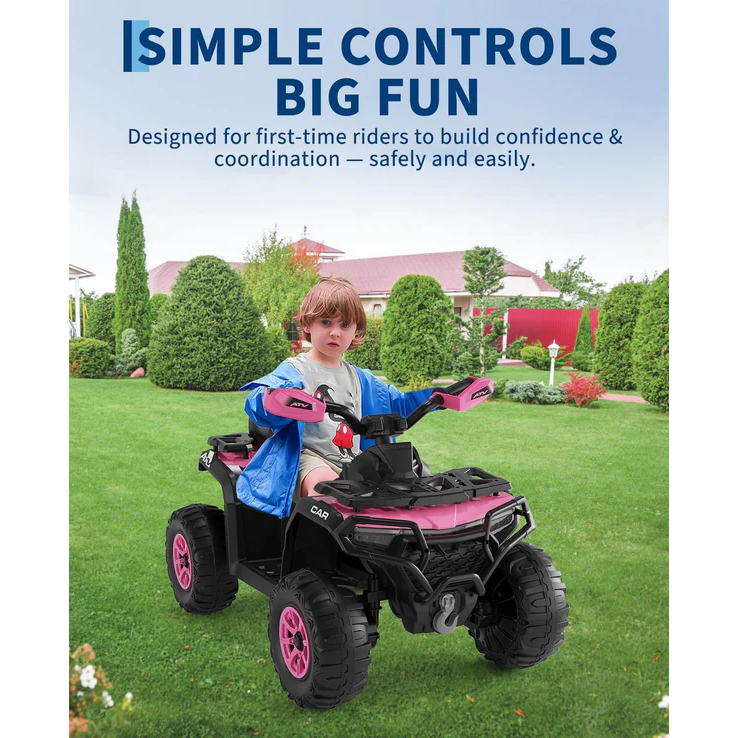 Garvee Quad Eléctrico Infantil 12V Todo Terreno, 2 Motores Potentes, Control Parental, Suspensión, LED, Bluetooth, USB, Rosa Oscuro para Niños 3-8 Años