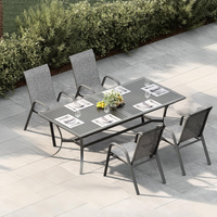 Garvee Set de 4 Sillas de Jardín Apilables de Textilene Transpirable y Estructura de Acero con Tornillos Mejorados, para Exterior, Terraza y Balcón, Gris y Negro