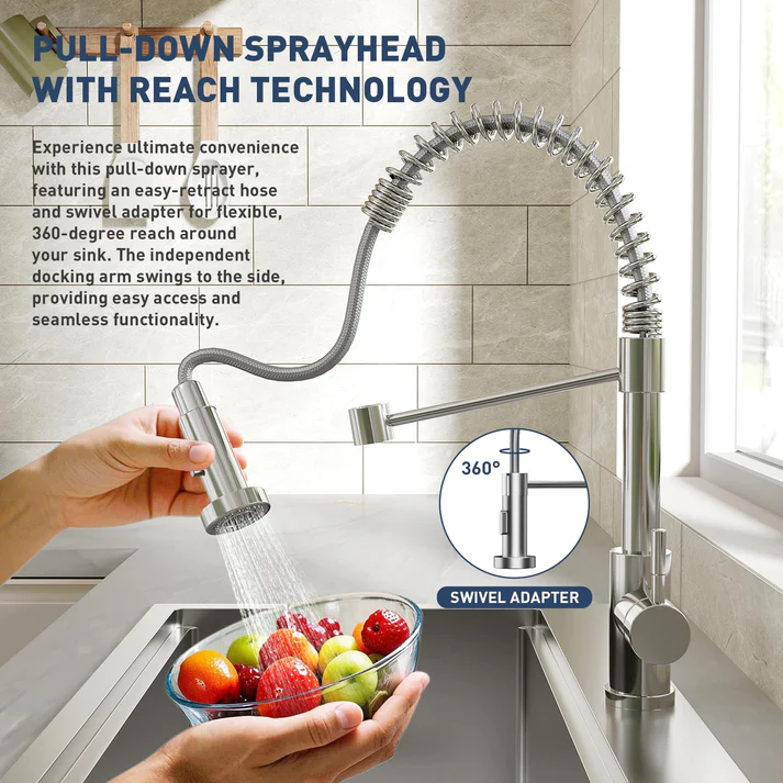 Garvee Fregadero de Acero Inoxidable Calibre 16 Antiruido Fácil Limpieza Grifo Extraíble 360° de Resorte 304 5 Piezas Empotrado y Encimera para Hogar Cocina y Bar Color Acero Natural 83.8x55.9x22.9cm