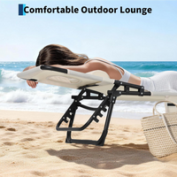 Garvee Tumbona de Playa con Soporte Facial, Respaldo Ajustable 5 Posiciones, Tela Oxford 600D, Plegable, Reposacabezas y Bolsillo Lateral, para Jardín y Playa, Beige