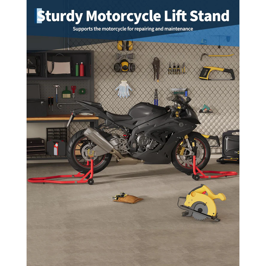 Garvee Elevador para Moto 204 kg Capacidad, Ajustable U+L, Acero Reforzado, Base Antideslizante para Taller y Mantenimiento