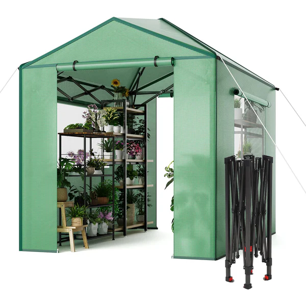 Garvee Invernadero Plegable de Jardín 180x240 cm Caseta de Cultivo con Ventanas de Malla Transparente
