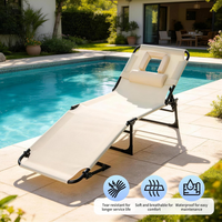 Garvee Tumbona de Playa con Soporte Facial, Respaldo Ajustable 5 Posiciones, Tela Oxford 600D, Plegable, Reposacabezas y Bolsillo Lateral, para Jardín y Playa, Beige