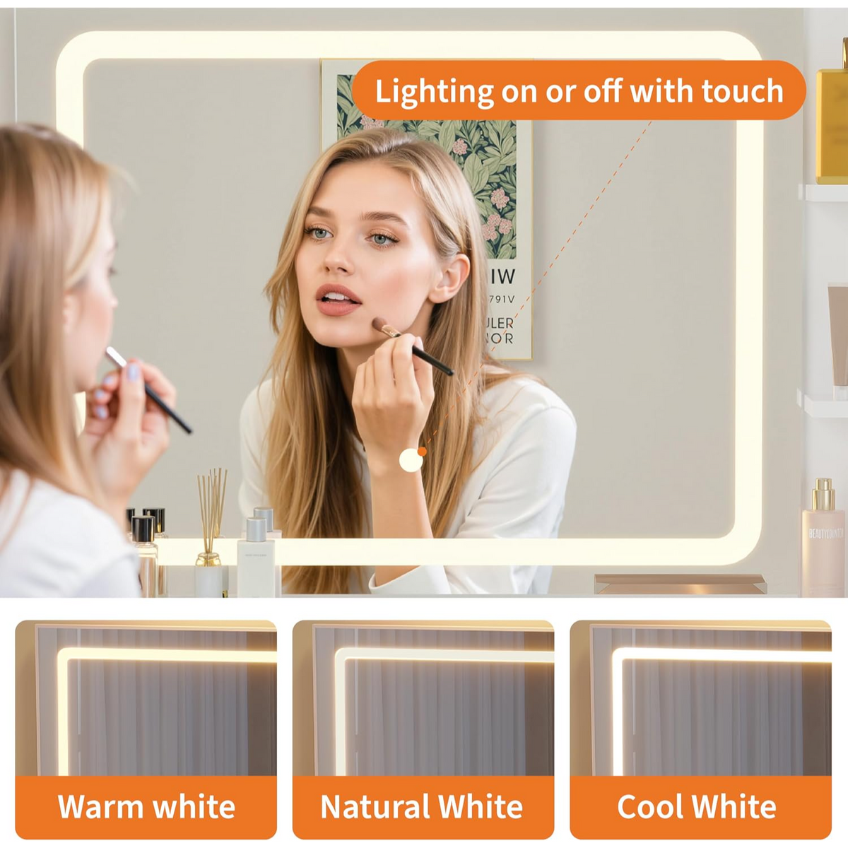 Garvee Tocador Moderno Minimalista de PB 80 cm con Espejo LED Regulable 5 Cajones y Taburete Blanco