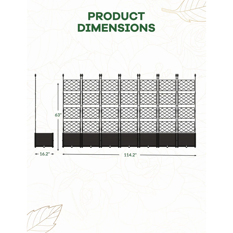Garvee Jardineras Elevadas con Enrejado 7 Piezas, Plástico Resistente, Pantalla de Privacidad para Patios y Balcones, Negro, 41×41 y 89×41 cm