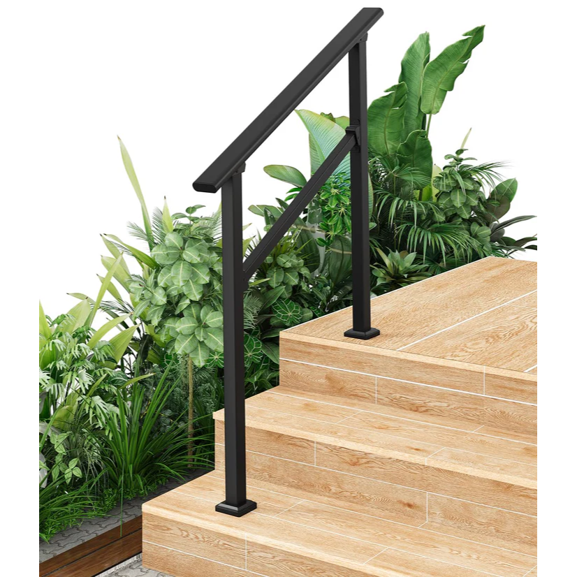 Garvee Barandilla para Escalera de 3 Peldaños Ajustable 0°-45° con Acabado Brillante y Kit de Seguridad para Hogar y Comercio Negro Brillante