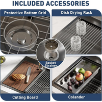 Garvee Fregadero de Acero Inoxidable Calibre 16 Grifo Extraíble de Resorte 304 5 Piezas Empotrado y Encimera para Hogar Cocina y Bar Color Negro Nano 84x56x23cm