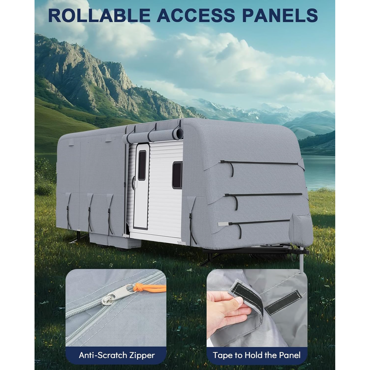 Garvee Cubierta Extra Gruesa para Travel Trailer RV 8.23-9.14 m , Resistente al Agua, con Correas y Cubiertas de Neumáticos, Protección Completa Exterior