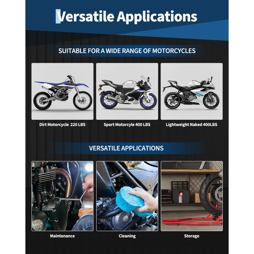 Garvee Soporte Universal para Motocicleta 408 kg con Cabezas de Horquilla Ajustables Acero Resistente para Talleres Mantenimiento