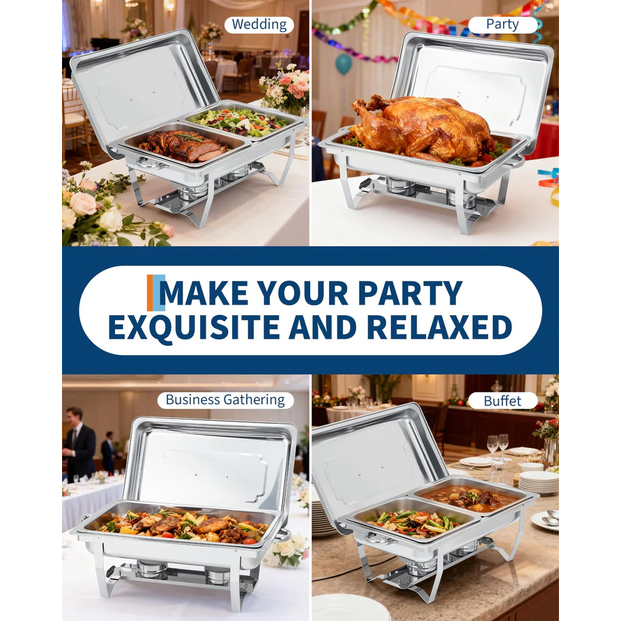 Garvee Juego De 4 Chafing Dishes Buffet 8 QT Acero Inoxidable Con Control De Temperatura Para Catering Y Bodas
