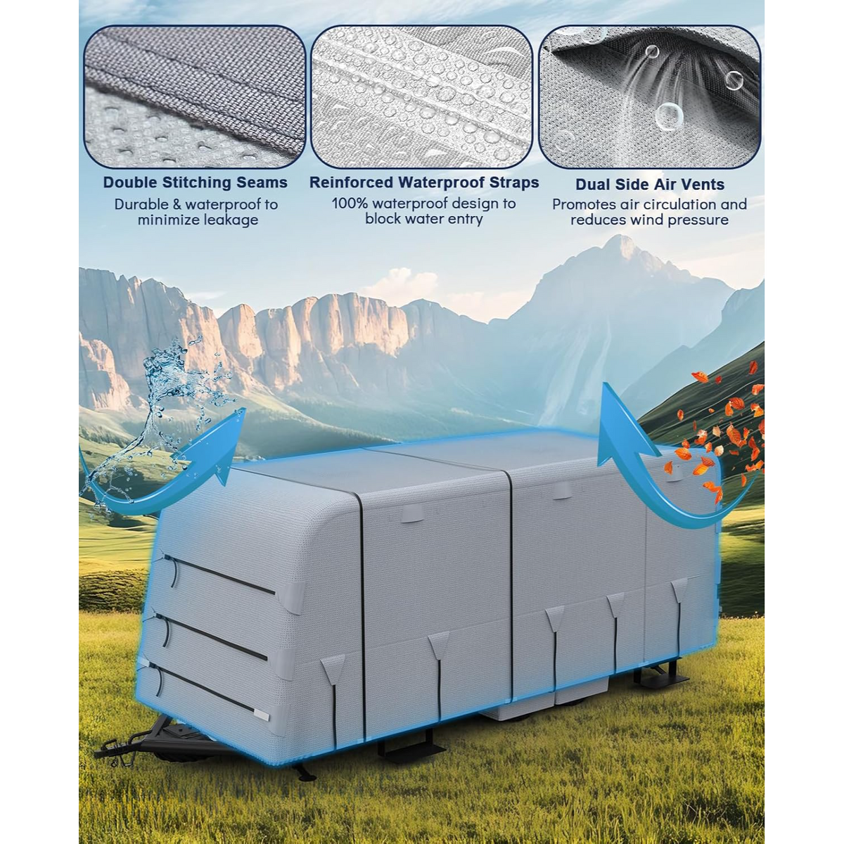Garvee Cubierta Extra Gruesa para Travel Trailer RV 8.23-9.14 m , Resistente al Agua, con Correas y Cubiertas de Neumáticos, Protección Completa Exterior