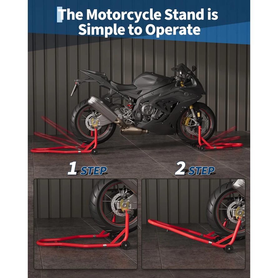 Garvee Elevador para Moto 204 kg Capacidad, Ajustable U+L, Acero Reforzado, Base Antideslizante para Taller y Mantenimiento