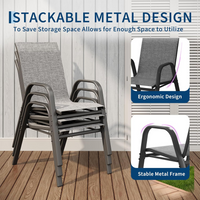 Garvee Set de 4 Sillas de Jardín Apilables de Textilene Transpirable y Estructura de Acero con Tornillos Mejorados, para Exterior, Terraza y Balcón, Gris y Negro