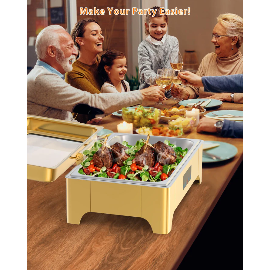 Garvee Chafing Dish Profi Set 9L Acero Inoxidable Para Buffets Y Catering, Gran Capacidad, Fácil Limpieza, Pies Plegables, Asa Ergonómica