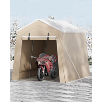 Garvee Cobertizo para Moto 1,8x1,8x2,1m Carpa Garaje Exterior Impermeable Lona PE 200g con Puerta Cremallera para Jardín Caqui