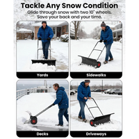 Garvee Empujador de Nieve Grande de Acero Resistente 73.66 Cm con Ruedas, Mango Ajustable y Base Protectora, Equipo Especializado para Propietarios de Autos en Entradas de Coches, Negro