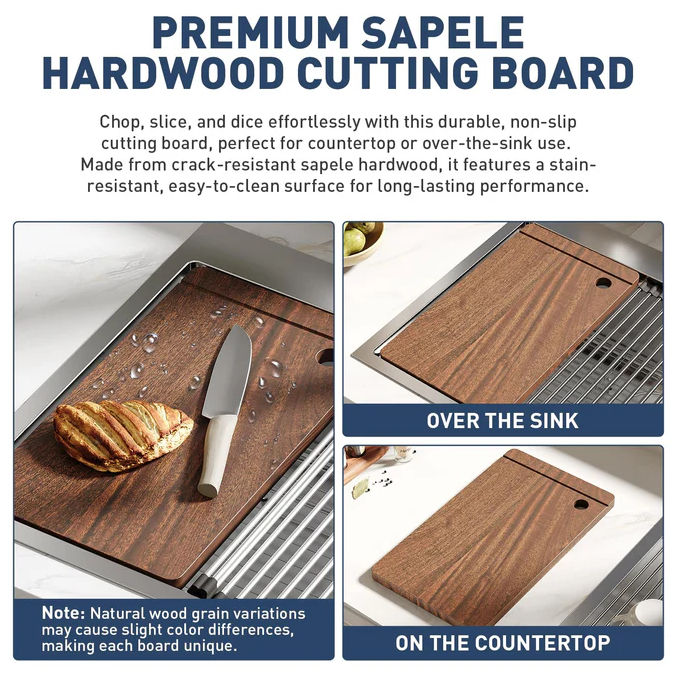 Garvee Fregadero de Acero Inoxidable Calibre 16 Antiruido Fácil Limpieza Grifo Extraíble 360° de Resorte 304 5 Piezas Empotrado y Encimera para Hogar Cocina y Bar Color Acero Natural 83.8x55.9x22.9cm