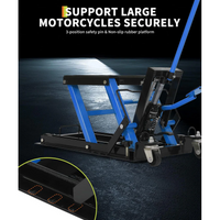 Garvee Elevador Hidráulico para Motocicleta 680kg, Altura Regulable 12-39cm, Plataforma Antideslizante, Ruedas Pesadas Giratorias, Ideal para Taller y Garaje, Negro Azul