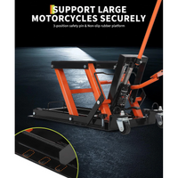 Garvee Elevador Hidráulico para Motocicleta 680kg, Altura Ajustable 12-39cm, Plataforma Antideslizante, Ruedas Giratorias Pesadas, Uso en Taller y Garaje, Negro Naranja