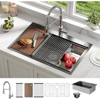 Garvee Fregadero de Acero Inoxidable Calibre 16 Grifo Extraíble de Resorte 304 5 Piezas Empotrado y Encimera para Hogar Cocina y Bar Color Negro Nano 84x56x23cm