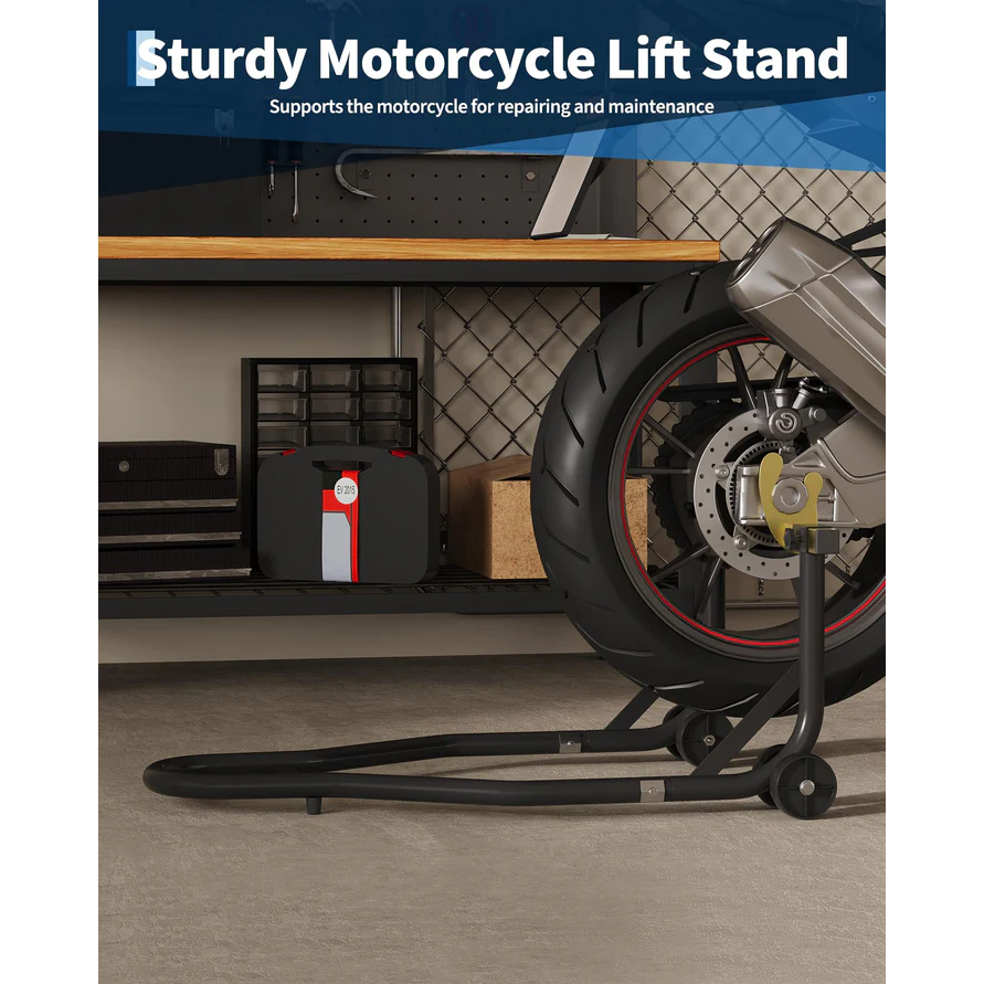 Garvee Soporte Universal para Motocicleta 204 kg con Cabezas de Horquilla Ajustables, Acero Resistente, Protección Antideslizante, para Talleres, Negro