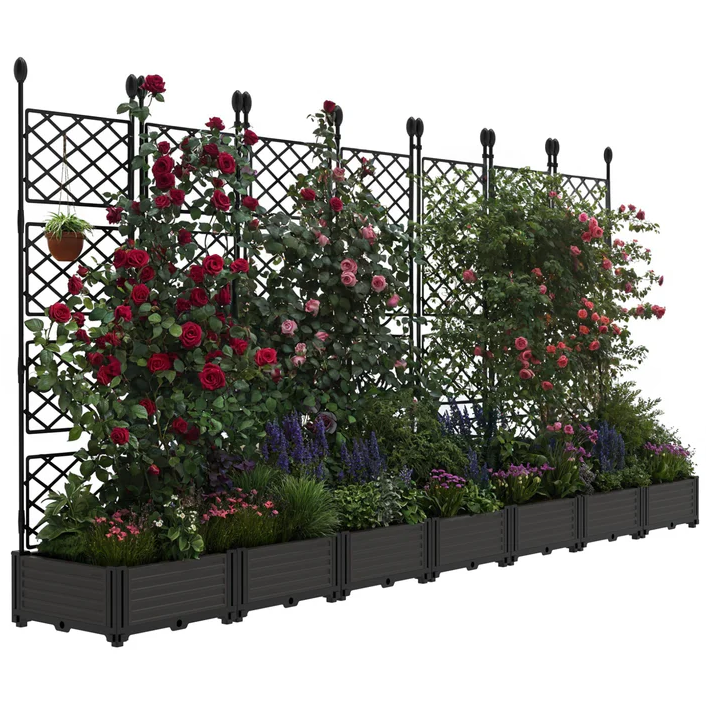 Garvee Jardineras Elevadas con Enrejado 7 Piezas, Plástico Resistente, Pantalla de Privacidad para Patios y Balcones, Negro, 41×41 y 89×41 cm