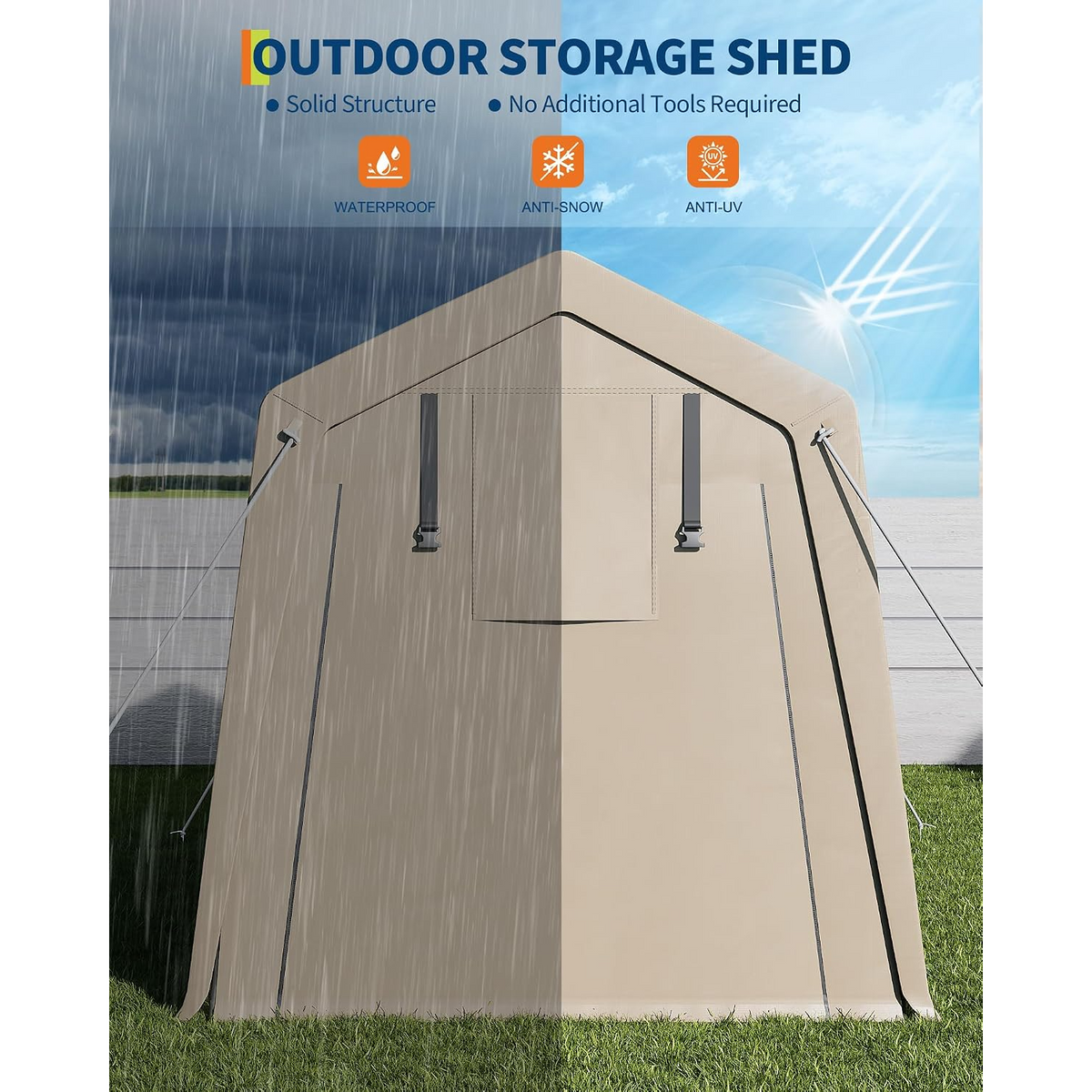 Garvee Cobertizo para Moto 1,8x1,8x2,1m Carpa Garaje Exterior Impermeable Lona PE 200g con Puerta Cremallera para Jardín Caqui