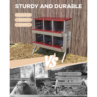 Garvee Caja de Nido para Gallinas 2 Capas 6 Compartimentos con Patas, Acero Galvanizado, Con 6 Huevos Falsos, Recogida Automática Ventilación, Fácil Limpieza, Rojo Verde