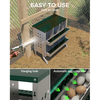 Garvee Caja de Anidación para Gallinas 2 Capas 6 Compartimentos con Patas, Acero Galvanizado, Con 6 Huevos Falsos, Bandeja Recogedora Gallineros, Verde Oscuro