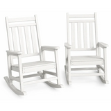 Garvee Set de 2 Mecedoras de Exterior en HDPE con Respaldo Alto de Listones, Capacidad de 158 kg, Blanco - Blanco