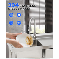 Garvee Fregadero Utility de Pie 99 cm Acero Inoxidable con Cajones para Cocina y Lavandería, Bacha Única, Estante Inferior, Agua Caliente y Fría, Plata