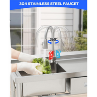 Garvee Fregadero Utility de Pie 99 cm Acero Inoxidable con Cajones para Cocina y Lavandería, Bacha Única, Estante Inferior, Agua Caliente y Fría, Plata
