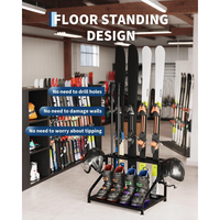 Garvee Soporte para Esquís de Acero Resistente, Modelo Frontal y Posterior, 58.4 × 40.6 × 47.8 cm, Organizador Multipropósito para Bastones y Cascos, Compacto para Garaje y Sótano, Negro