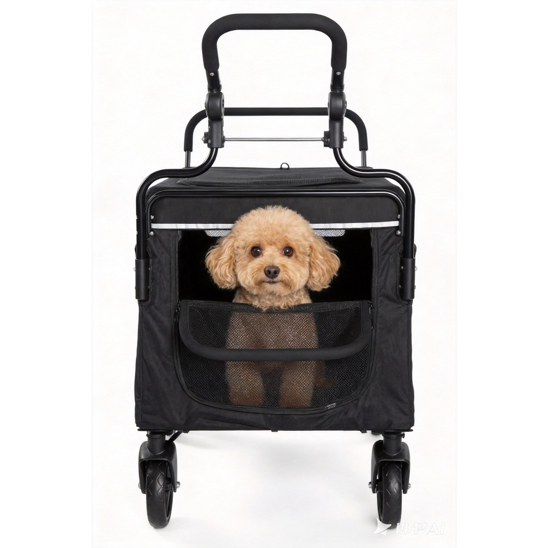 Garvee Cochecito Todoterreno de Mascotas de Dos Funciones, Carrito Plegable con Rampa de Acceso de Hierro y Tela para Perros Grandes y Medianos