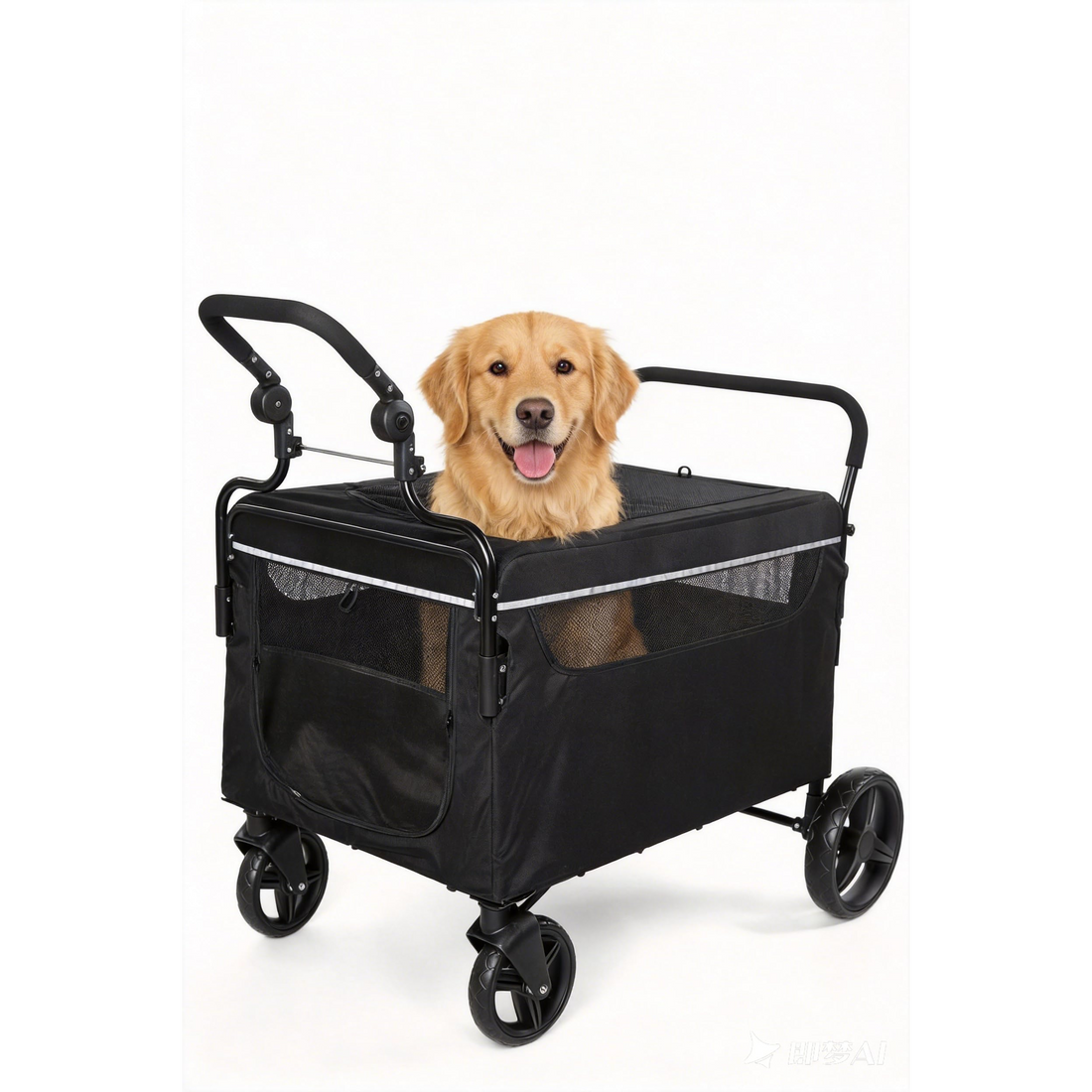 Garvee Cochecito Todoterreno de Mascotas de Dos Funciones, Carrito Plegable con Rampa de Acceso de Hierro y Tela para Perros Grandes y Medianos