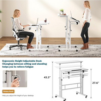Garvee Mesa de Ordenador Ajustable en Altura 70-110 cm Escritorio de Pie Móvil con Ruedas Tablero Inclinable 60x60 cm Blanco
