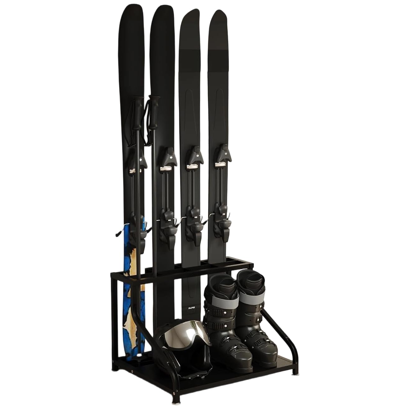 Garvee Soporte para Esquís de Acero Resistente, Modelo Frontal y Posterior, 58.4 × 40.6 × 47.8 cm, Organizador Multipropósito para Bastones y Cascos, Compacto para Garaje y Sótano, Negro