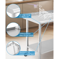 Garvee Mesa de Preparación con 5 Ganchos y Ruedas  Mueble de Acero Inoxidable para Cocina