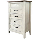 Garvee Cómoda Retro de 5 Cajones de MDF y Tablero de Partículas, Superficie Impermeable con Anclaje Antivuelco y Patas de Madera, 40 x 70 x 114 cm, Roble Blanco - Roble Blanco