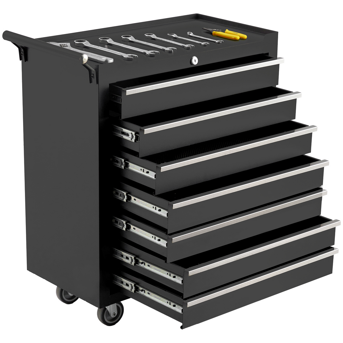 Garvee Carro de Herramientas con 7 Cajones y Ruedas de Acero Laminado en Frío para Garaje y Taller 61 cm Negro