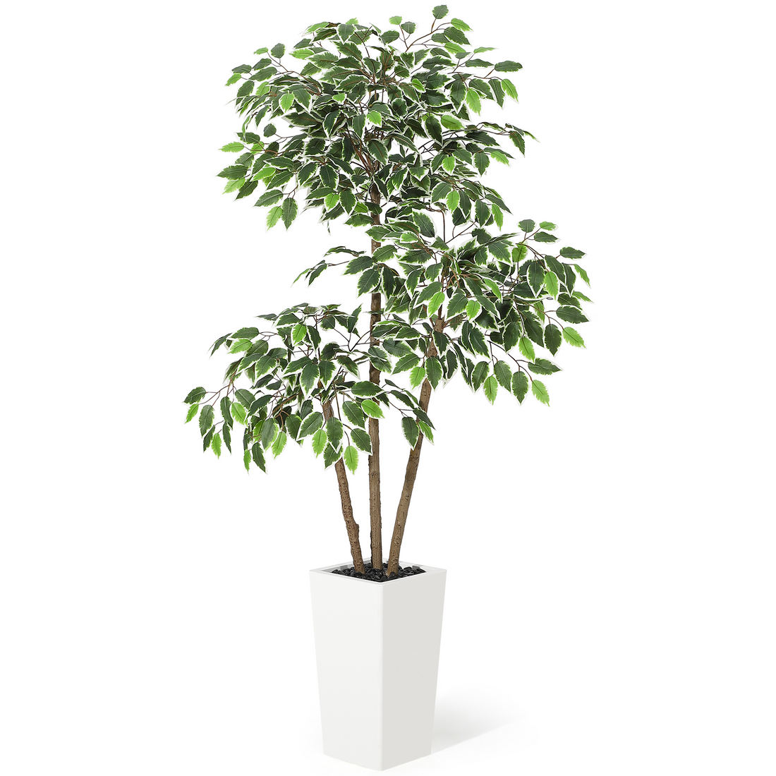 Garvee Árbol Artificial de Ficus Alto de 152 cm, Planta Artificial de Seda con 3 Troncos para Decoración, Planta Falsa para Hogar, Oficina, Hotel, Interior y Exterior, Maceta Alta Blanca