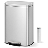 Garvee Cubo de Basura de 50 Litros en Acero Inoxidable con Pedal Tapa de Cierre Suave y Cubo Interior Extraíble Plata - Color Acero Inoxidable