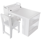 Garvee Estación de Arte y Manualidades para Niños con 2 Sillas, Mesa de Dibujo de MDF con Almacenaje Abierto y Rollo de Papel, Certificación de Seguridad, Blanco - Blanco