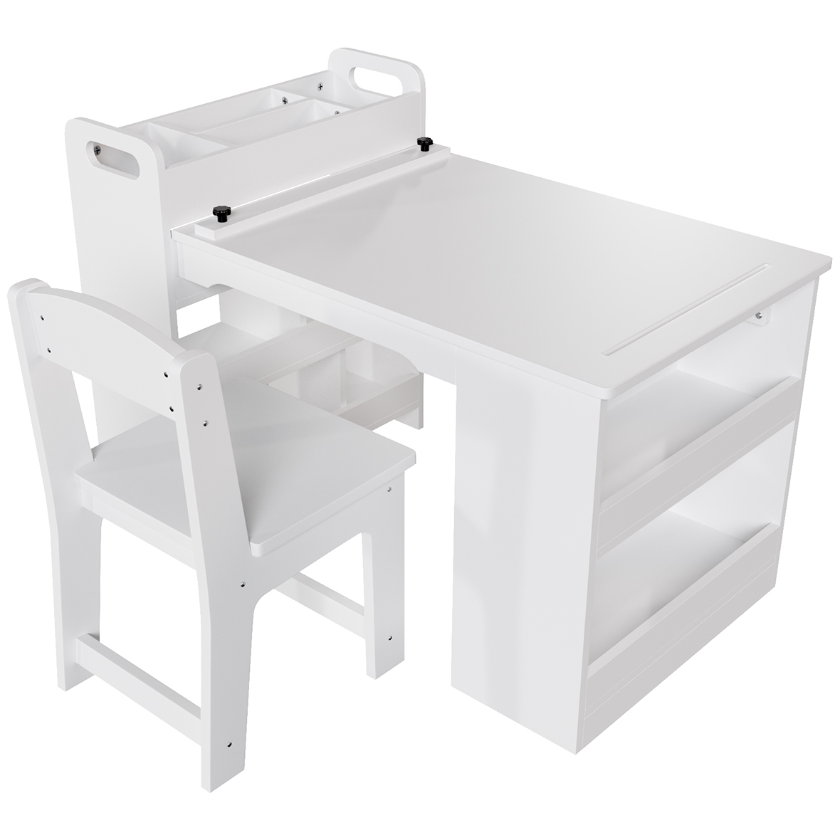 Garvee Estación de Arte y Manualidades para Niños con 2 Sillas, Mesa de Dibujo de MDF con Almacenaje Abierto y Rollo de Papel, Certificación de Seguridad, Blanco