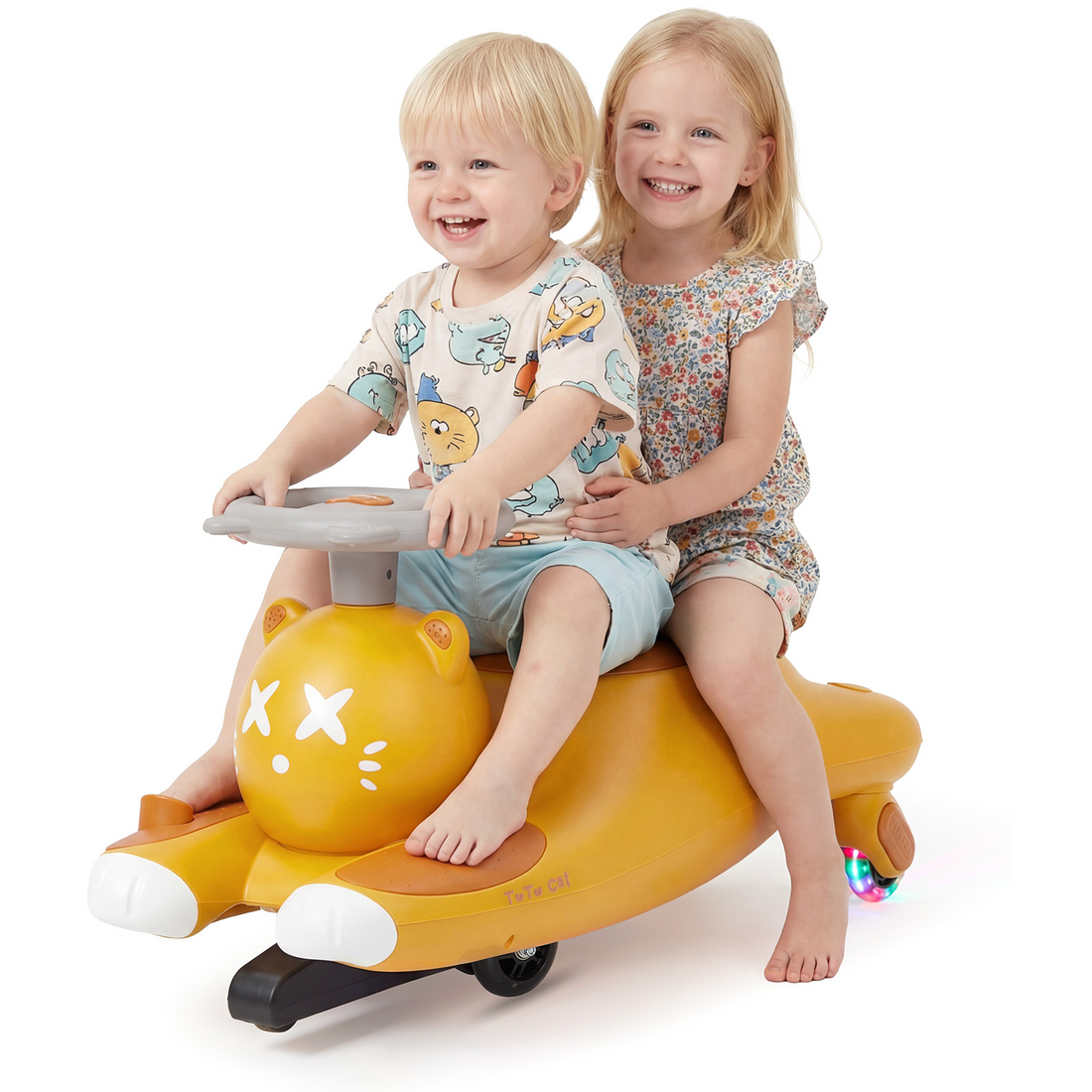 Garvee Coche Eléctrico Oscilante 12V para Niños, Correpasillos Motorizado con Diseño Antivuelco, Estructura de PP de Alta Resistencia a Impactos y Ruedas Silenciosas, Marrón