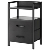 Garvee Mesita de Noche Moderna con 2 Cajones de Tela y Estante, Mesa Auxiliar Compacta de Acero y Madera para Salón y Dormitorio, Negro - Negro