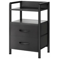 Garvee Mesita de Noche Moderna con 2 Cajones de Tela y Estante, Mesa Auxiliar Compacta de Acero y Madera para Salón y Dormitorio, Negro