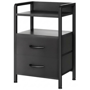 Garvee Mesita de Noche Moderna con 2 Cajones de Tela y Estante, Mesa Auxiliar Compacta de Acero y Madera para Salón y Dormitorio, Negro